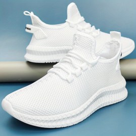 Men's Solid Color Breathable Mesh Lace-up Sneakers With Assorted Colors, Casual Outdoor Anti-skid Shoes For Running Walking
