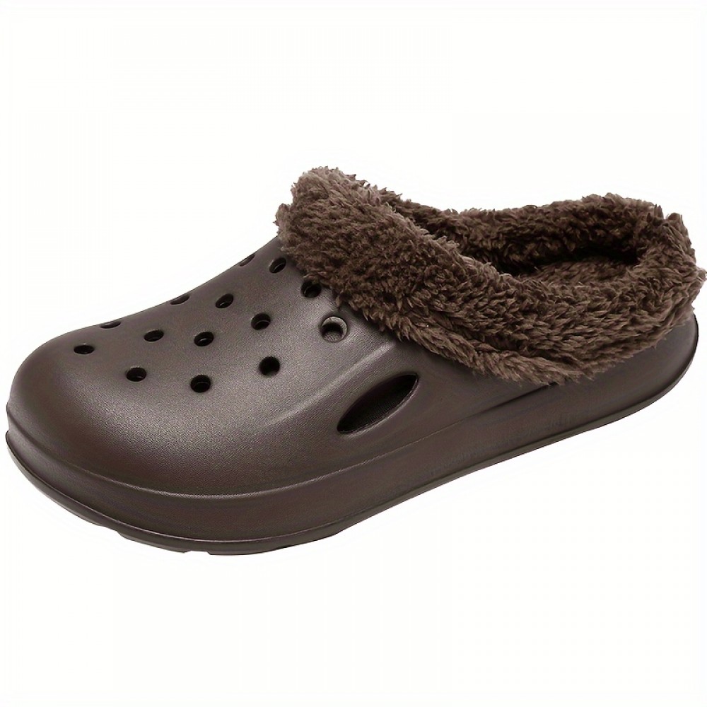 Men's Winter House Clogs,  Casual Non Slip Breathable Slip-on Soft Sole Sandal Slippers With Fuzzy Lining For Walking