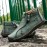 Men's Handmade Lace Free Boots With Zippers, Green Stitched High Top Shoes For Outdoor Walking Hiking Trekking