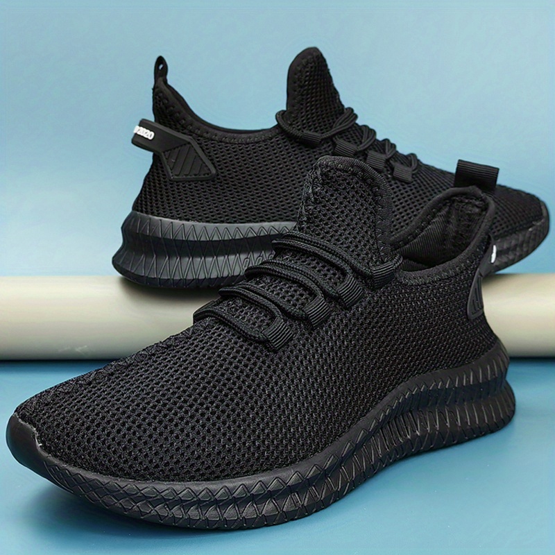 mens solid color breathable mesh lace up sneakers with assorted colors casual outdoor anti skid shoes for running walking details 0