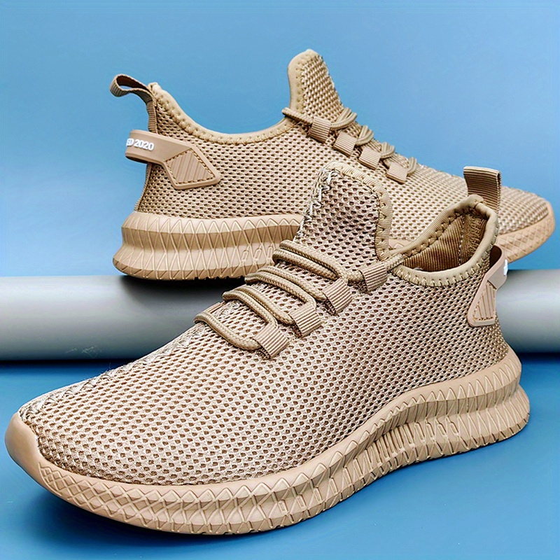 mens solid color breathable mesh lace up sneakers with assorted colors casual outdoor anti skid shoes for running walking details 3