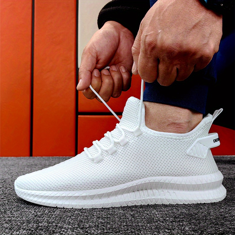 mens solid color breathable mesh lace up sneakers with assorted colors casual outdoor anti skid shoes for running walking details 5