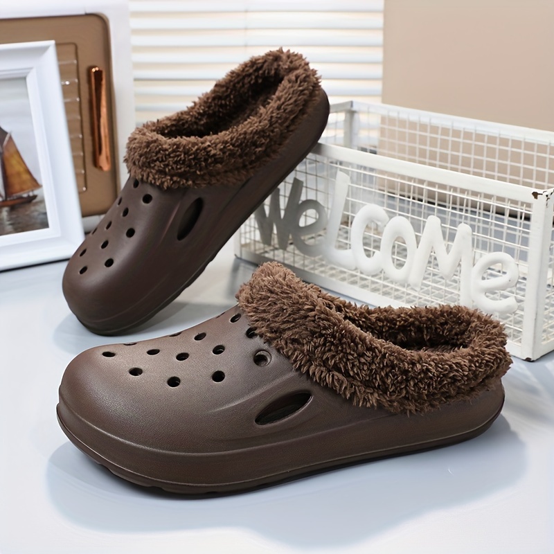 mens winter house clogs casual non slip breathable slip on soft sole sandal slippers with fuzzy lining for walking details 1