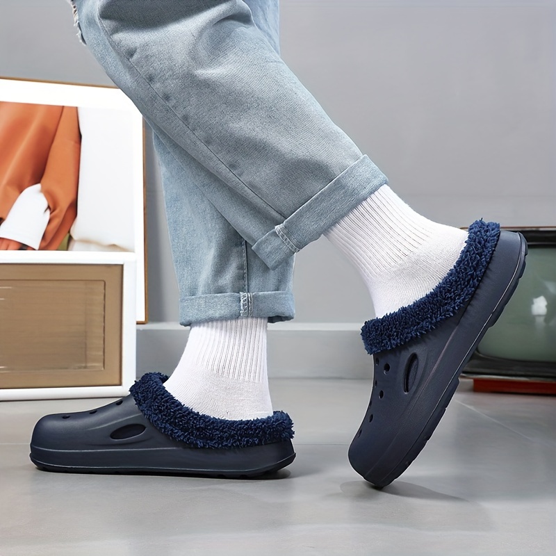 mens winter house clogs casual non slip breathable slip on soft sole sandal slippers with fuzzy lining for walking details 2