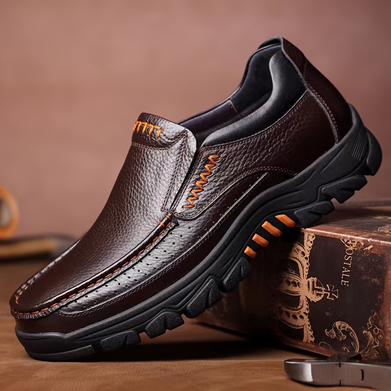 mens pu leather casual loafers wear resistant anti skid slip on shoes for outdoor mens daily office footwear for spring and autumn details 0